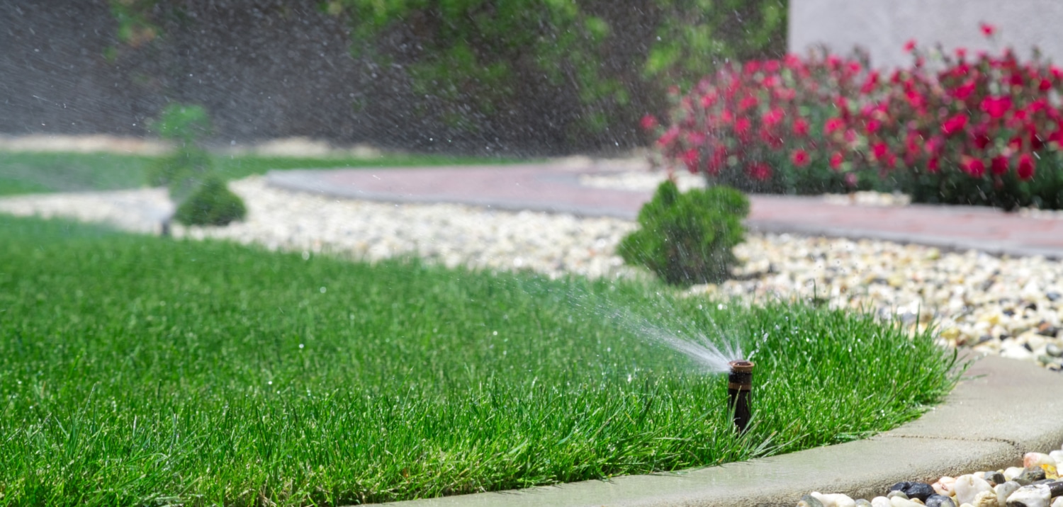 Sprinkler watering grass in Salt Lake City, Utah